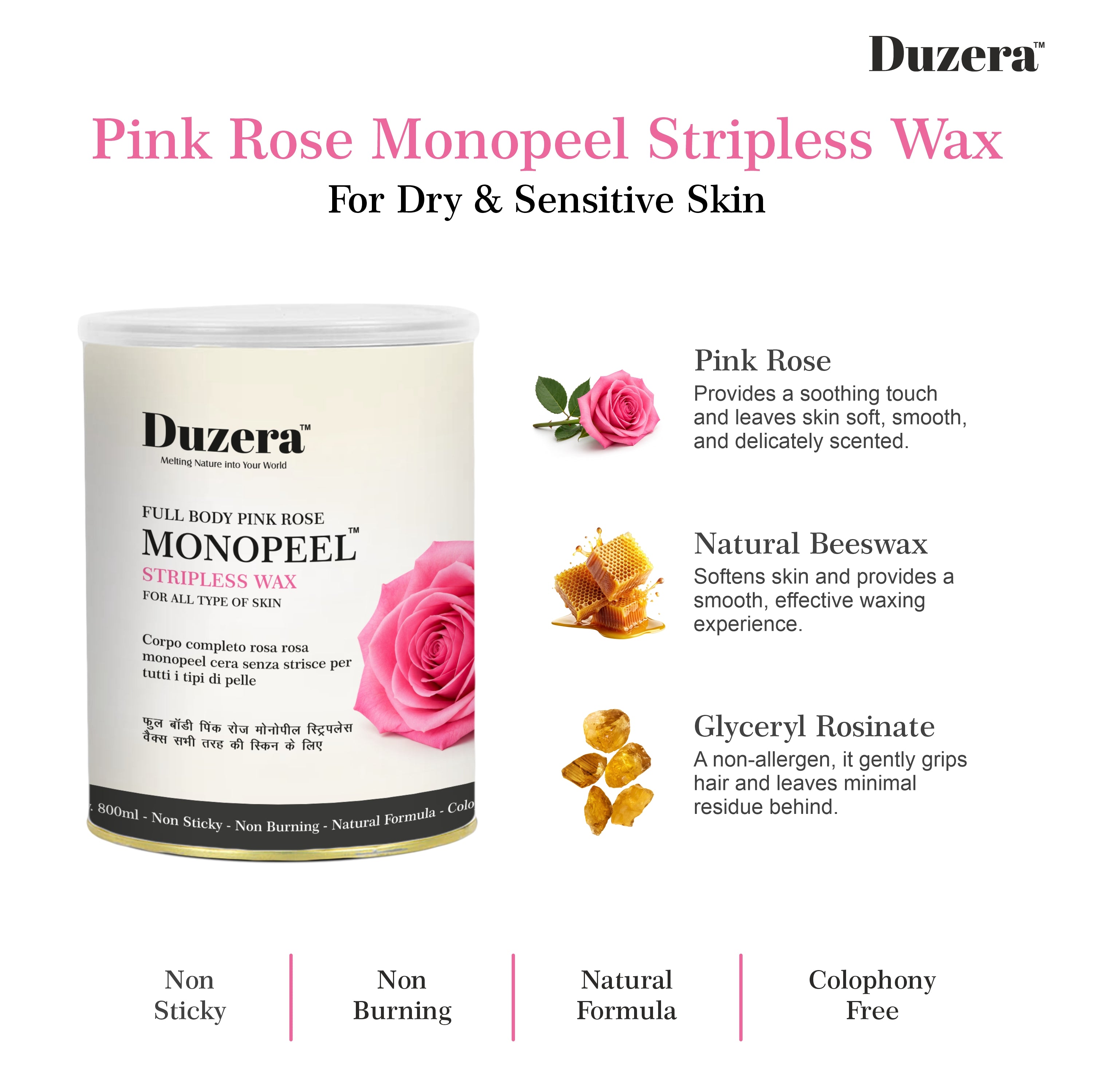 Monopeel Pink Rose Full Body Wax For All Skin - 800ml