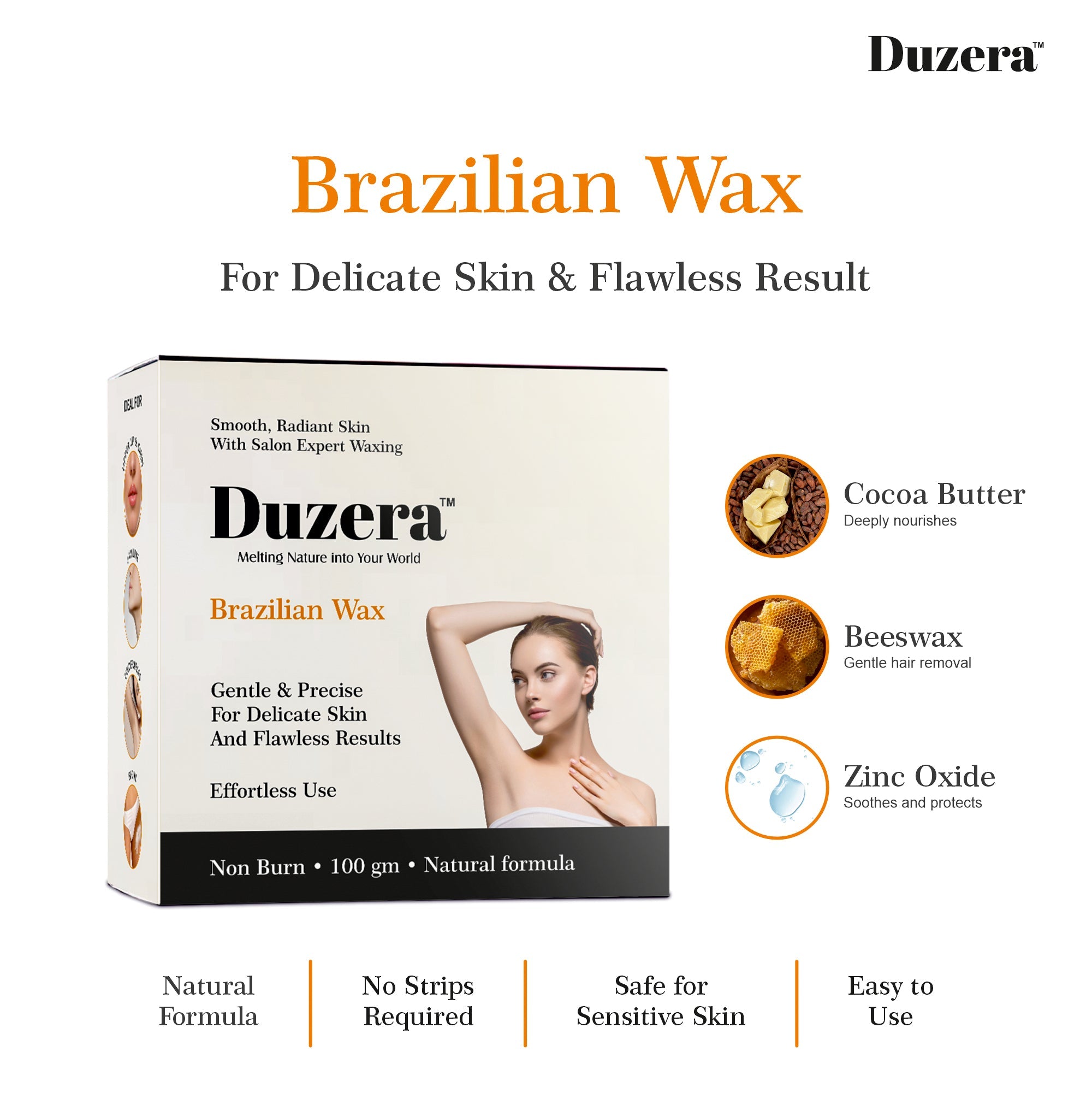 White Chocolate Brazilian Wax For Sensitive Skin - 100g (Without Bowl)